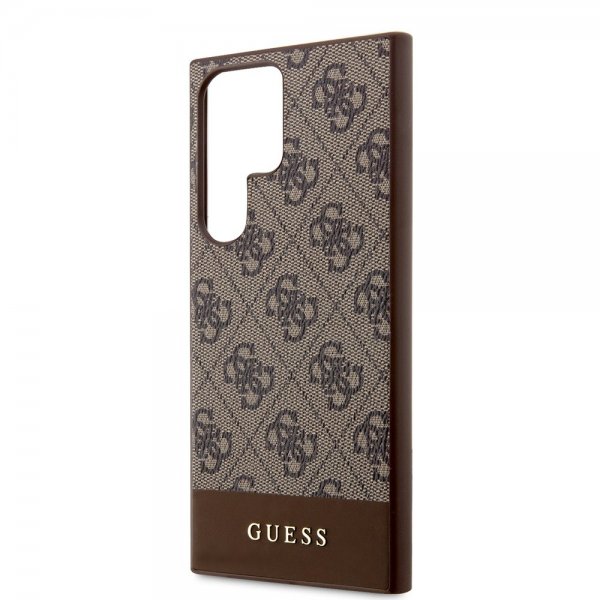Guess Samsung Galaxy S24 Ultra Kuori Bottom Stripe Metal Logo Ruskea