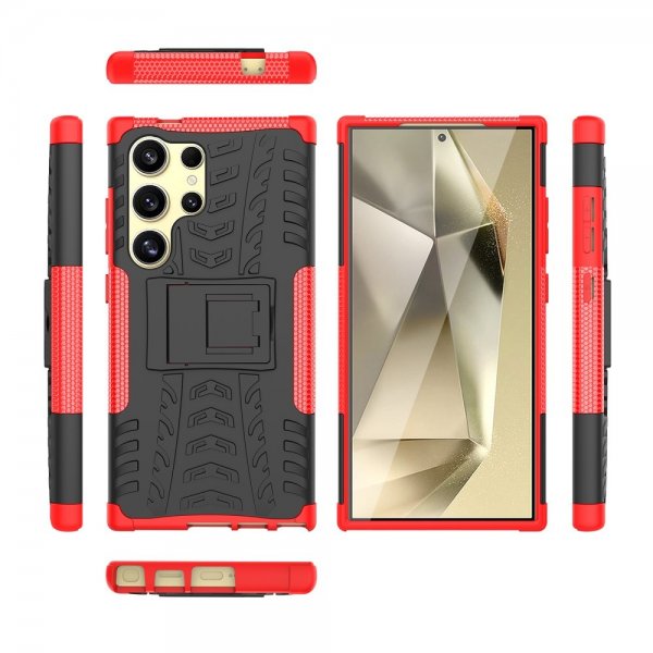Samsung Galaxy S24 Ultra Kuori Rengaskuvio Jalustatoiminto Punainen