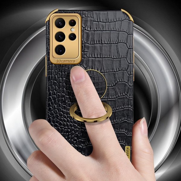 Samsung Galaxy S24 Ultra Kuori Krokotiilikuvio Sormussuojus Valkoinen