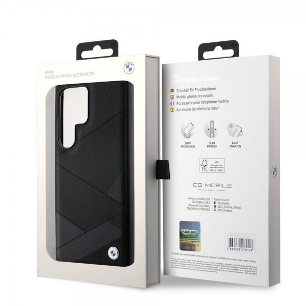 BMW Samsung Galaxy S24 Ultra Kotelo Aitoa Nahkaa Kuvioitu Musta