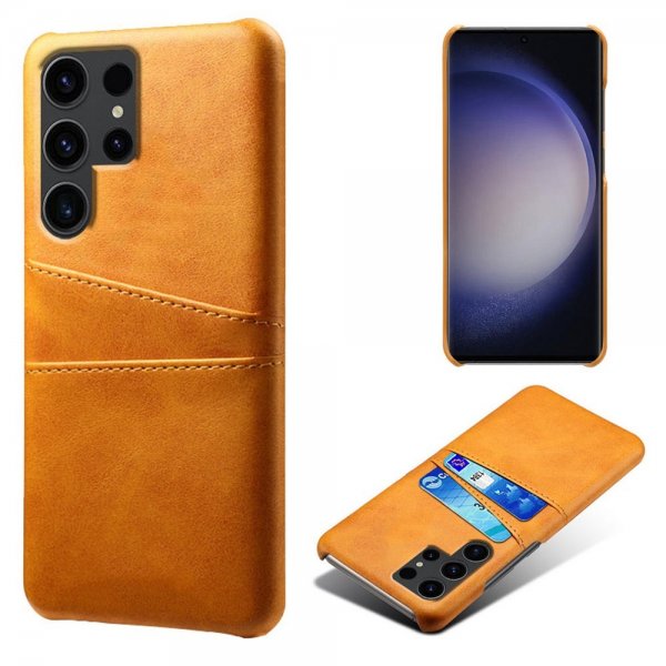 Samsung Galaxy S24 Ultra Kuoret, joissa kaksi korttipaikkaa, vaaleanruskea