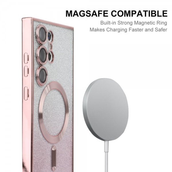 Enkay Samsung Galaxy S24 Ultra Kuori Kullattu Reuna Glitter MagSafe Kulta