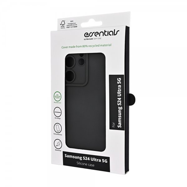 Essentials Samsung Galaxy S24 Ultra Silicone Case, musta