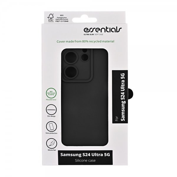 Essentials Samsung Galaxy S24 Ultra Silicone Case, musta