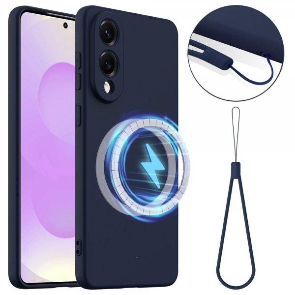Samsung Galaxy S25 Edge Kuori Strap Silikoni MagSafe Tummansininen