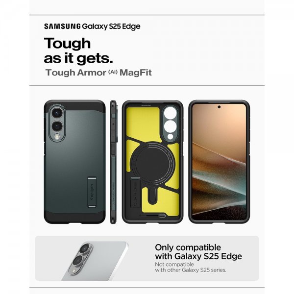 Spigen Samsung Galaxy S25 Edge -suojakuori Tough Armor MagFit Abyss Green