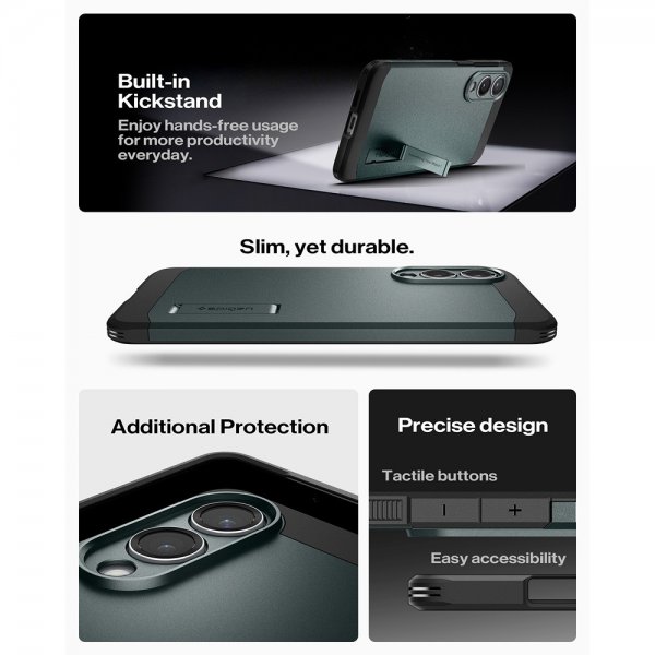 Spigen Samsung Galaxy S25 Edge -suojakuori Tough Armor MagFit Abyss Green