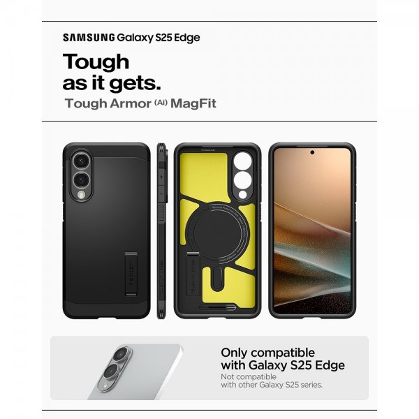 Spigen Samsung Galaxy S25 Edge -suojakuori Tough Armor MagFit, musta