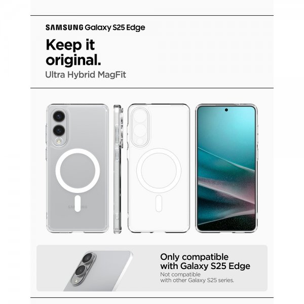 Spigen Samsung Galaxy S25 Edge Ultra Hybrid MagFit kirkas valkoinen kuori