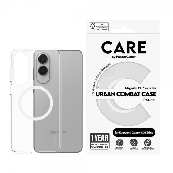 CARE by PanzerGlass Samsung Galaxy S25 Edge -suojakuori Urban Combat MagSafe, valkoinen