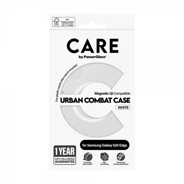 CARE by PanzerGlass Samsung Galaxy S25 Edge -suojakuori Urban Combat MagSafe, valkoinen