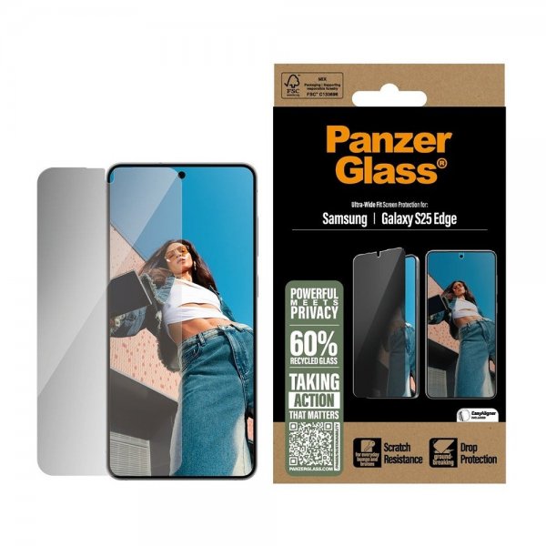 PanzerGlass Samsung Galaxy S25 Edge -näytönsuoja Ultra-Wide Fit Privacy EasyAligner