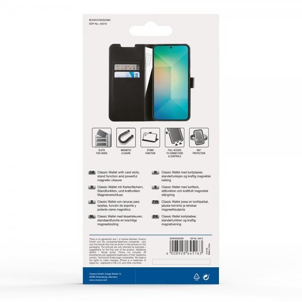 Vivanco Samsung Galaxy S25 Classic Wallet -suojakotelo, musta
