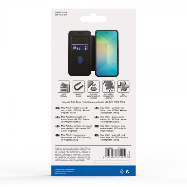 Vivanco Samsung Galaxy S25 -suojakotelo Mag Wallet, musta
