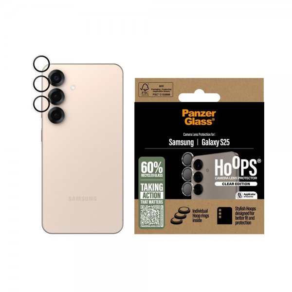 PanzerGlass Samsung Galaxy S25 -kameran suojalasi Hoops, läpinäkyvä