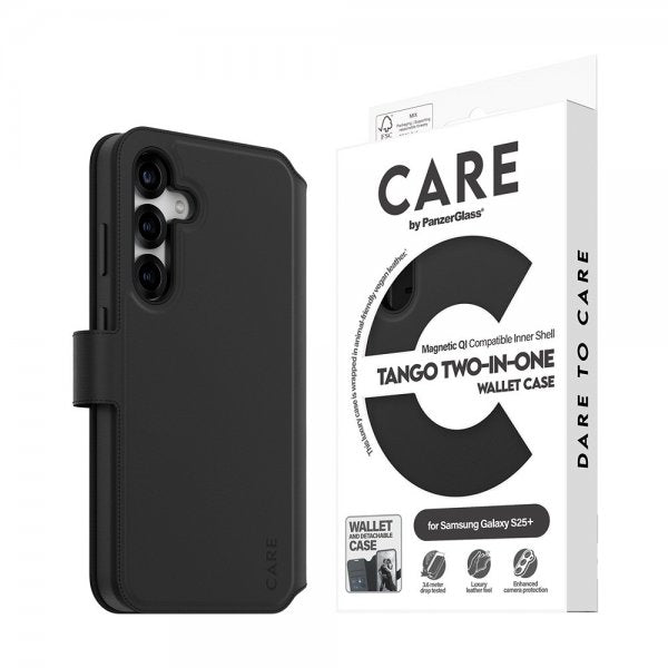 CARE by PanzerGlass Samsung Galaxy S25 Plus -kotelo Tango Two-in-One Wallet MagSafe musta