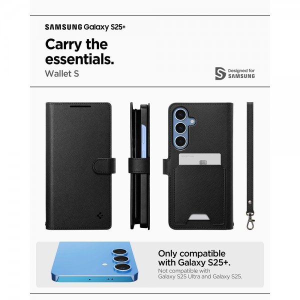 Spigen Samsung Galaxy S25 Plus -suojakotelo Wallet S, musta