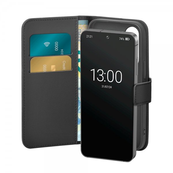 Puro Samsung Galaxy S25 Plus suojakotelo lompakko jalusta, musta