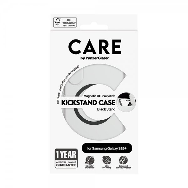 CARE by PanzerGlass Samsung Galaxy S25 Plus -suojakuori jalustalla ja MagSafella, musta