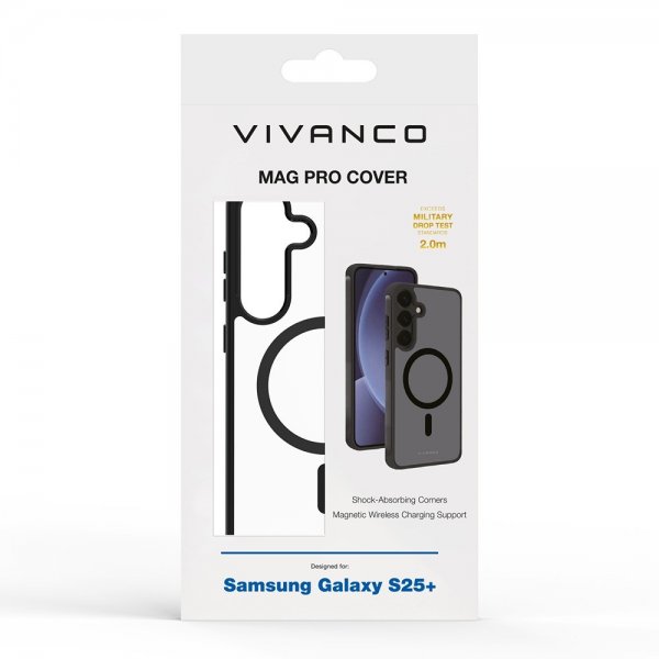 Vivanco Samsung Galaxy S25 Plus Mag Pro -suojakuori, läpinäkyvä/musta
