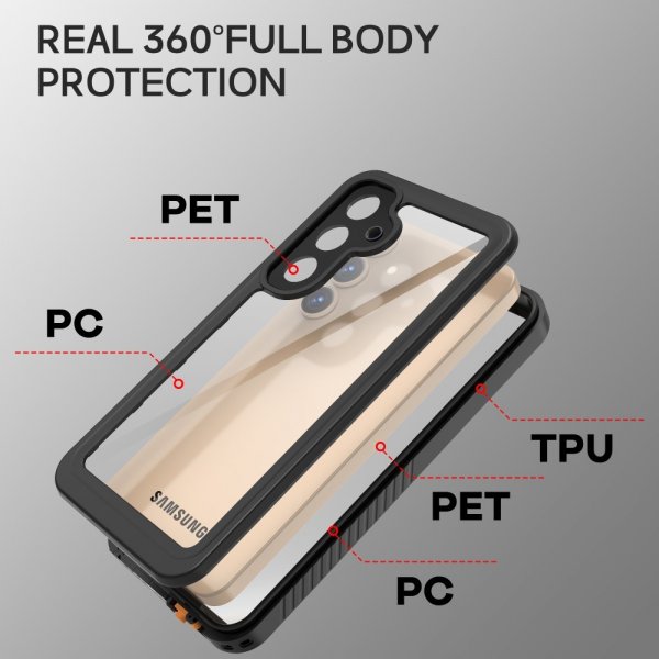 Redpepper Samsung Galaxy S25 Plus -vedenkestävä IP68-suojakuori, musta