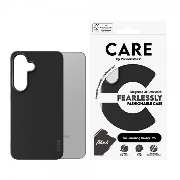 CARE by PanzerGlass Samsung Galaxy S25 -muotisuojakuori MagSafella, musta