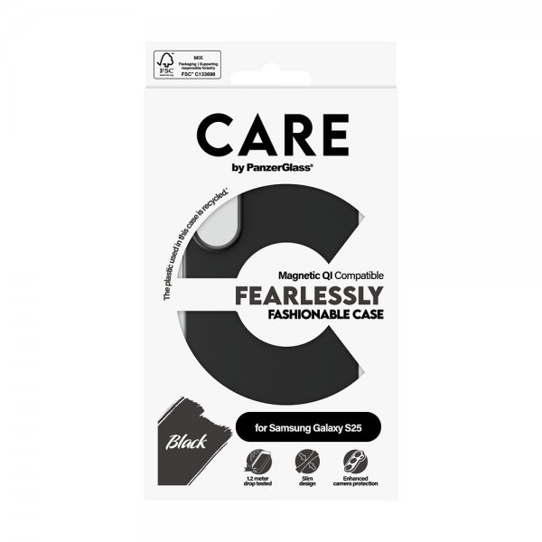 CARE by PanzerGlass Samsung Galaxy S25 -muotisuojakuori MagSafella, musta