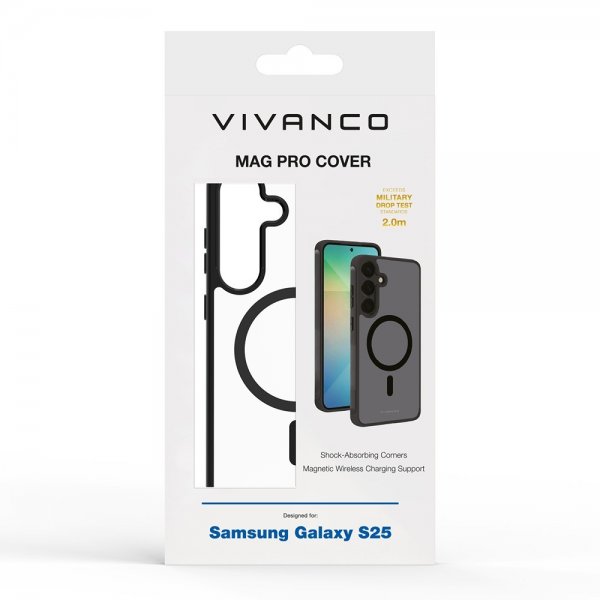 Vivanco Samsung Galaxy S25 -suojakuori Mag Pro, läpinäkyvä/musta