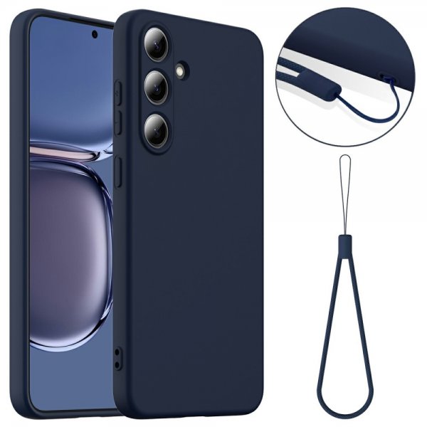 Samsung Galaxy S25 -suojakuori hihnalla, silikoni, MagSafe, tummansininen