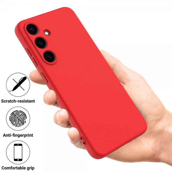 Samsung Galaxy S25 -suojakuori hihnalla, silikonia, punainen