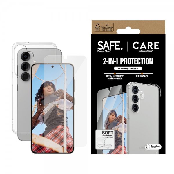 CARE by PanzerGlass Samsung Galaxy S25 -suojakuori ja -näytönsuoja Fashion 2-in-1 -pakkaus