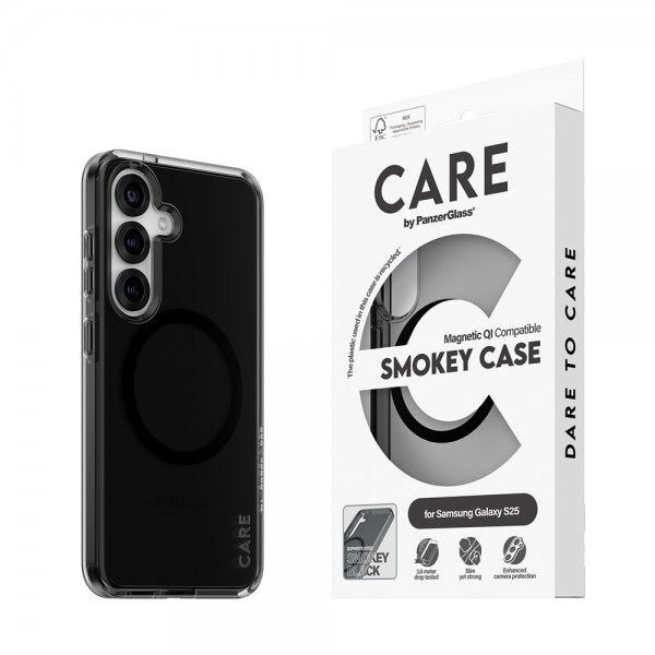 CARE by PanzerGlass Samsung Galaxy S25 -kuori Smokey MagSafe musta