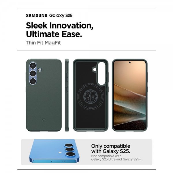 Spigen Samsung Galaxy S25 -kuori Thin Fit MagFit Abyss Green
