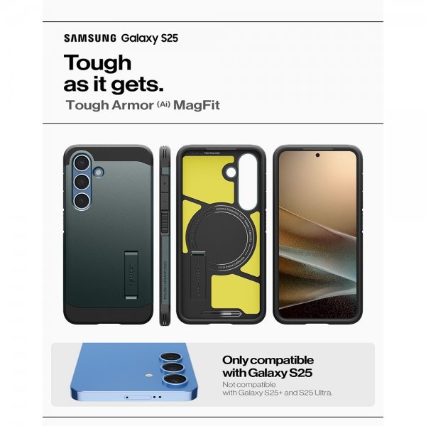 Spigen Samsung Galaxy S25 -suojakuori Tough Armor MagFit Abyss Green