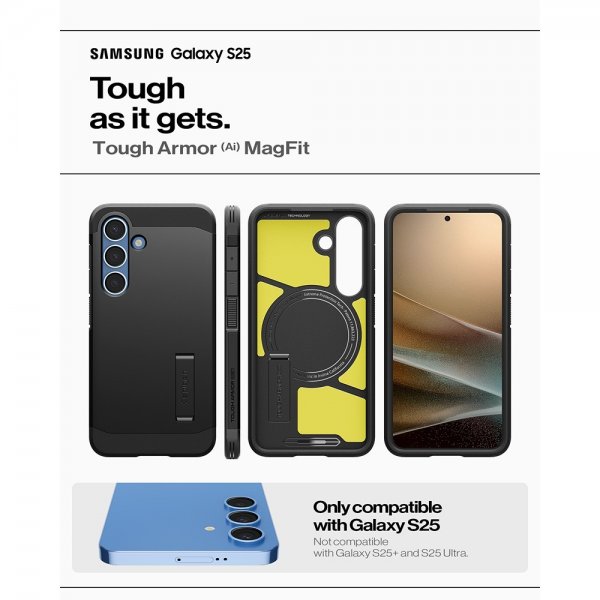 Spigen Samsung Galaxy S25 -kuori Tough Armor MagFit, musta