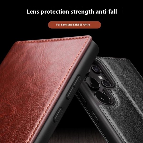 Qialino Samsung Galaxy S25 Ultra -kotelo, aitoa nahkaa, musta