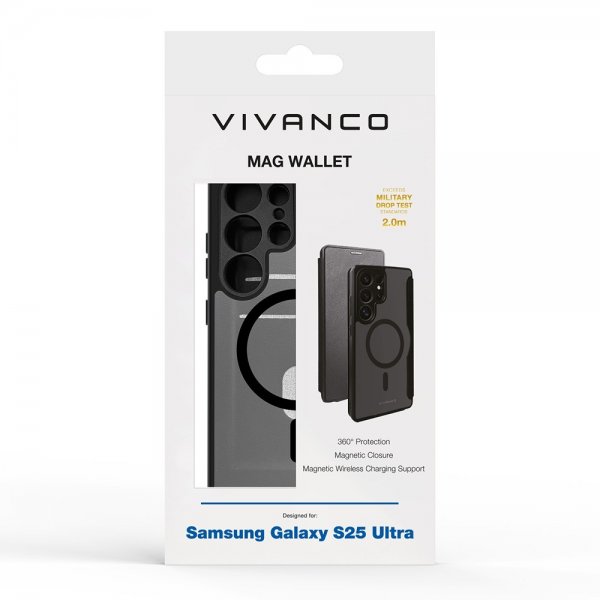 Vivanco Samsung Galaxy S25 Ultra -kotelo Mag Wallet, musta