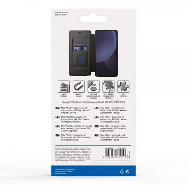 Vivanco Samsung Galaxy S25 Ultra -kotelo Mag Wallet, musta