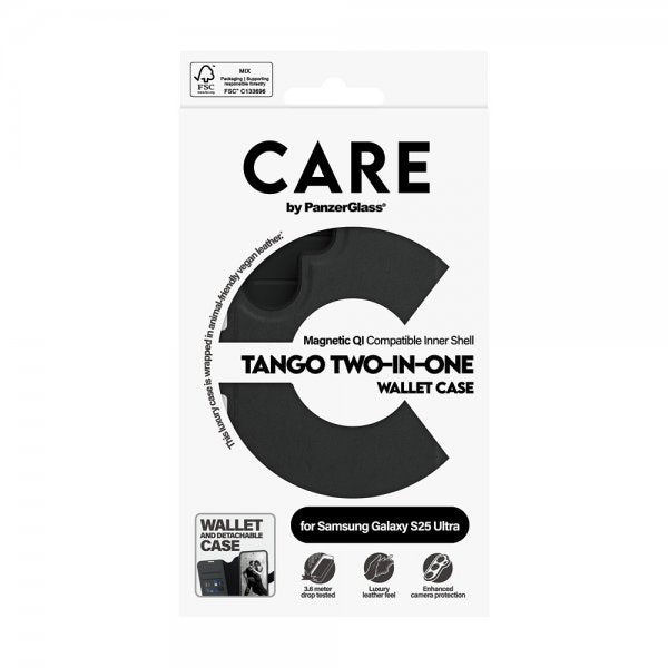 CARE by PanzerGlass Samsung Galaxy S25 Ultra Kotelo Tango Two-in-One Wallet MagSafe Musta