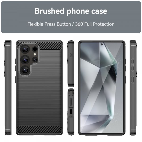 Samsung Galaxy S25 Ultra Kuori Harjattu hiilikuitukuvio Musta