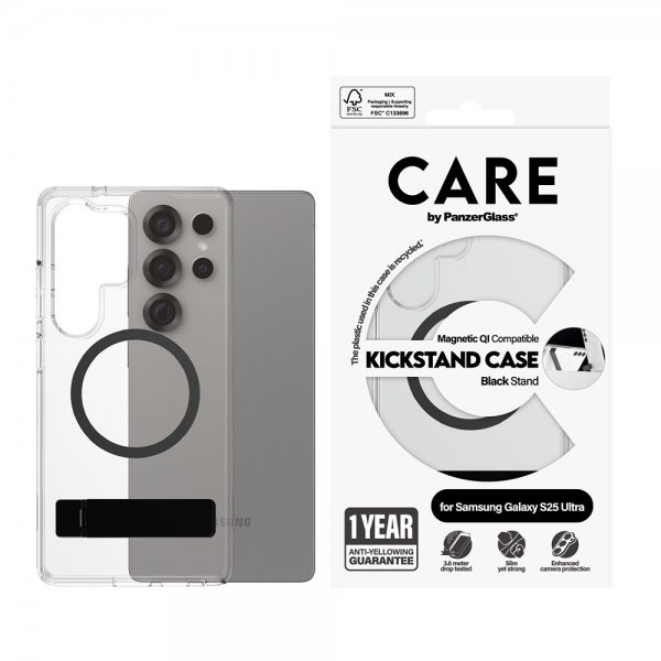 CARE by PanzerGlass Samsung Galaxy S25 Ultra -kuori, Kickstand, MagSafe, musta