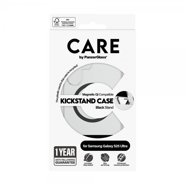 CARE by PanzerGlass Samsung Galaxy S25 Ultra -kuori, Kickstand, MagSafe, musta