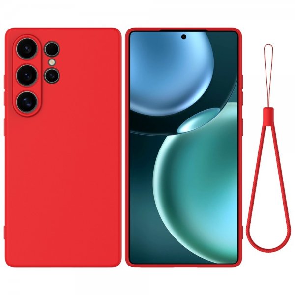 Samsung Galaxy S25 Ultra Silikoninen kuori hihnalla, punainen