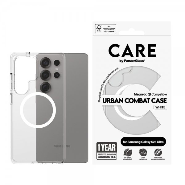 CARE by PanzerGlass Samsung Galaxy S25 Ultra Urban Combat MagSafe -suojakuori, valkoinen