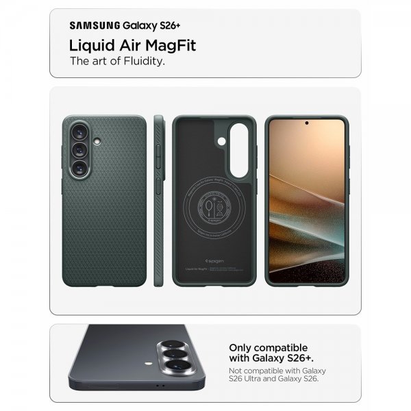 Spigen Samsung Galaxy S26 Plus -kuori Liquid Air MagFit Abyss Green
