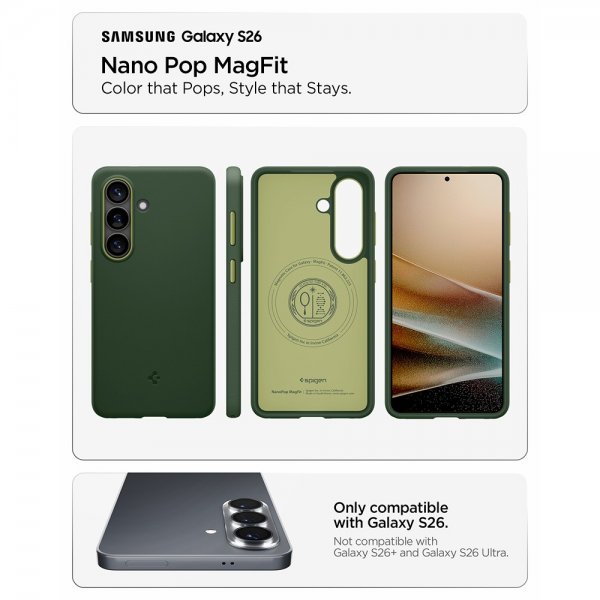 Spigen Samsung Galaxy S26 -suojakuori Nano Pop MagFit Avo Green