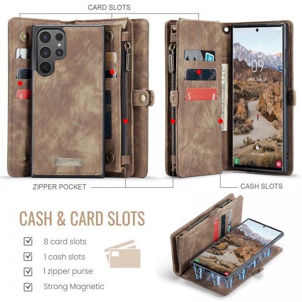 CaseMe Samsung Galaxy S26 Ultra -kotelo 008-sarja, irrotettava kuori, ruskea