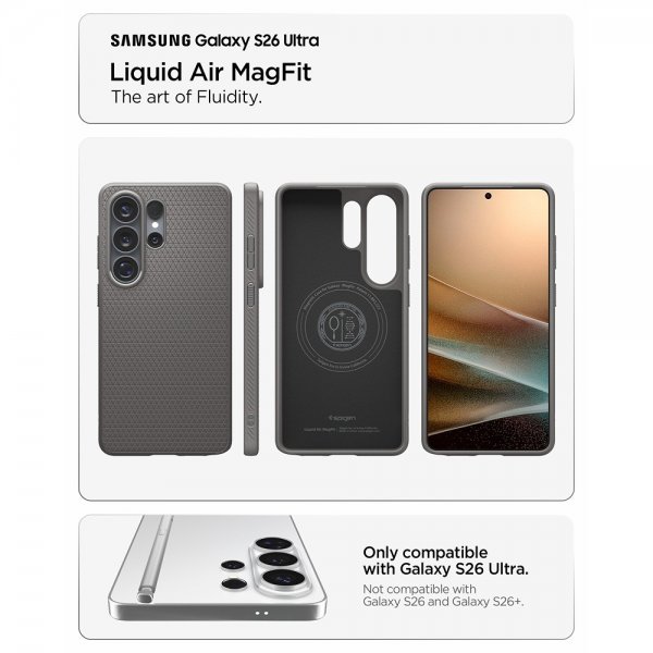 Spigen Samsung Galaxy S26 Ultra -kuori Liquid Air MagFit Marble Gray