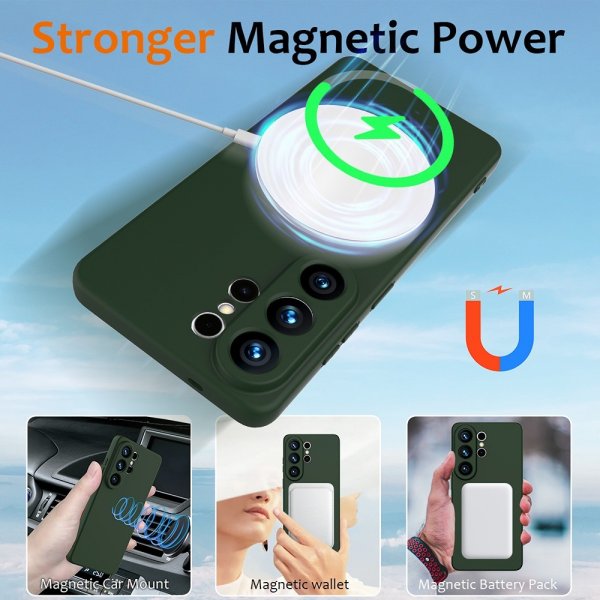 Samsung Galaxy S26 Ultra -kuori hihnalla Silikoni MagSafe Tummanvihreä