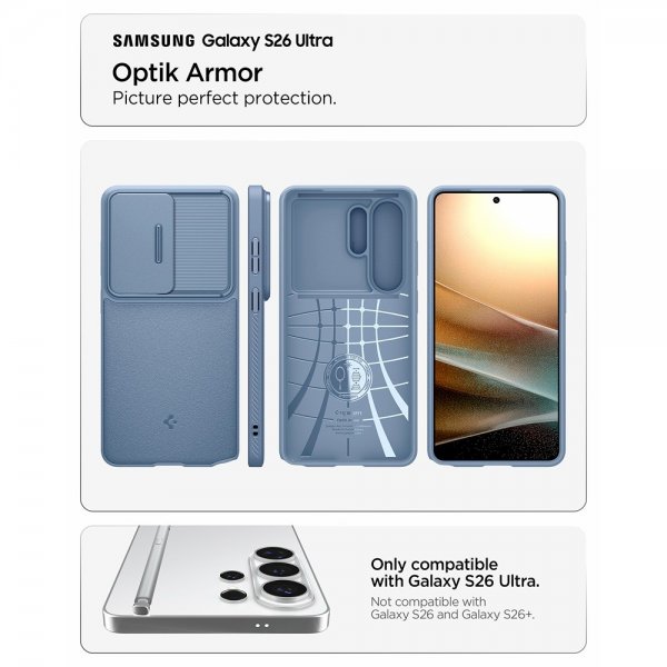 Spigen Samsung Galaxy S26 Ultra -suojakuori Optik Armor vaaleansininen
